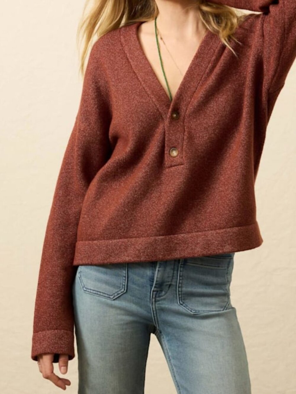 Faherty Women's Jackson V-Neck Popover Sweater in Smoked Paprika size M NWT $168